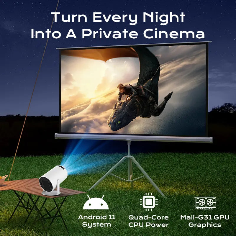 HY300Pro+ Portable Projector Outdoor Mini 4K Decoding with 5G WiFi 6 & BT 5.0 720P Full HD 160 ANSI Lumens for Android Audio Bluetooth Gaming Home Theater