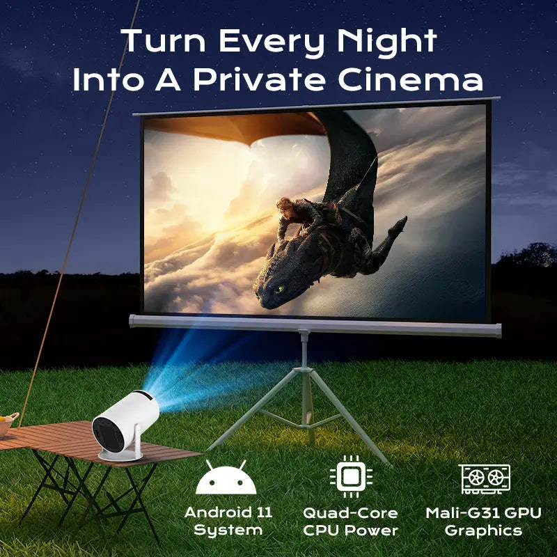 HY300Pro+ Portable Projector Outdoor Mini 4K Decoding with 5G WiFi 6 & BT 5.0 720P Full HD 160 ANSI Lumens for Android Audio Bluetooth Gaming Home Theater