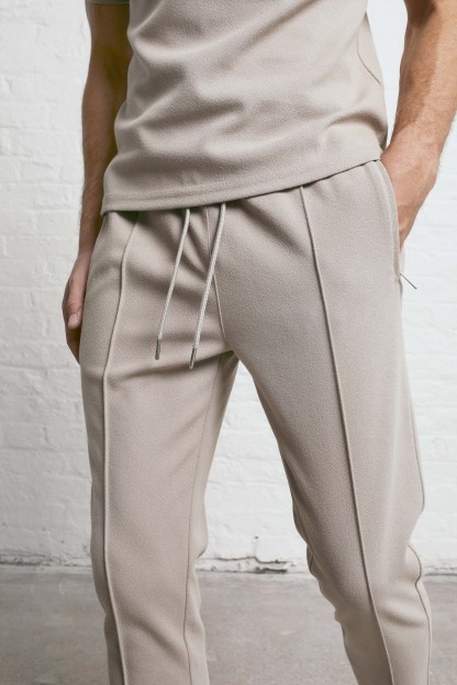 Textured Smart Pleated Pant - Stone