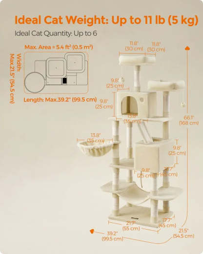 FEANDREA 66.1" Tall Large Multi-Level Cat Tree with 13 Scratching Posts