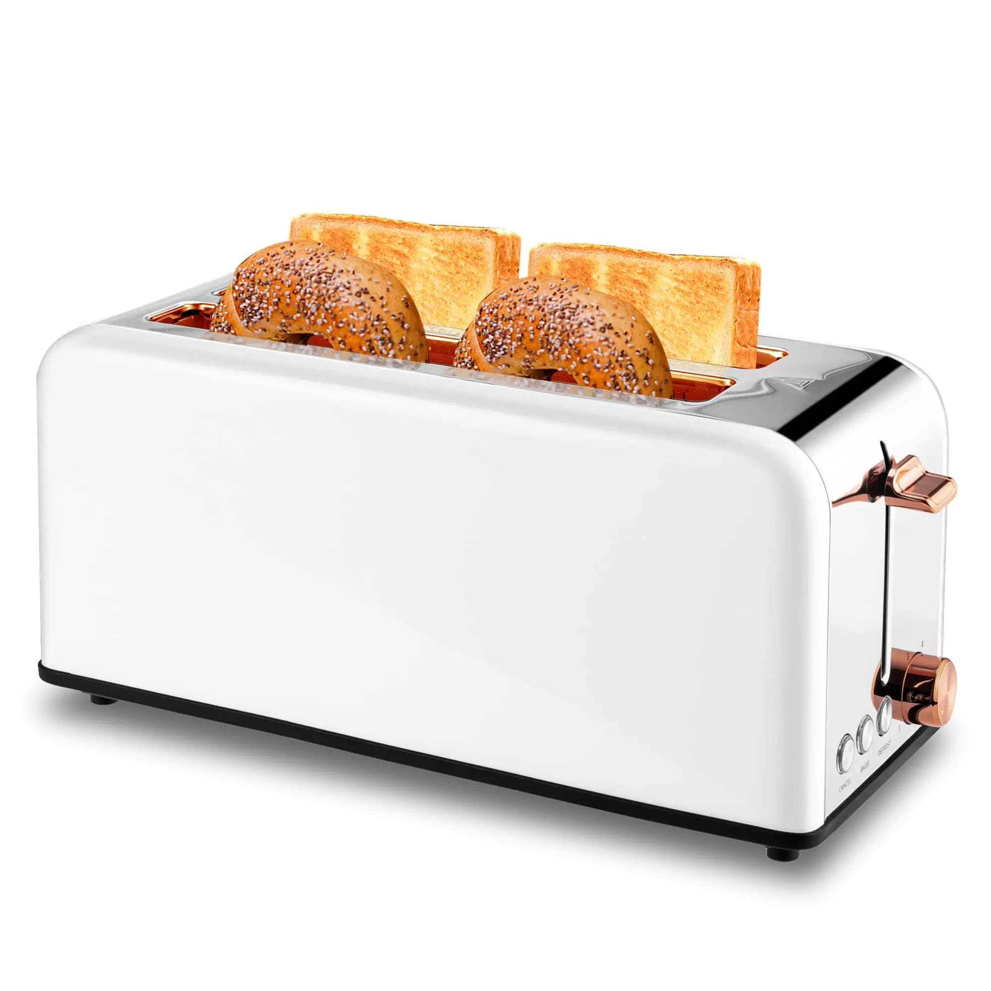 Pukomc Toaster 4 Slice with Wide Slots, 2 Long Slot Toaster for Bagels Waffles and Toast, 6 Browning Levels, Stainless Steel, Removable Tray, Cancel/Bagel/Defrost Functions, WT-8500 Black (1500W) Home Toastie Machine Toastie Maker Kitchen Appliances