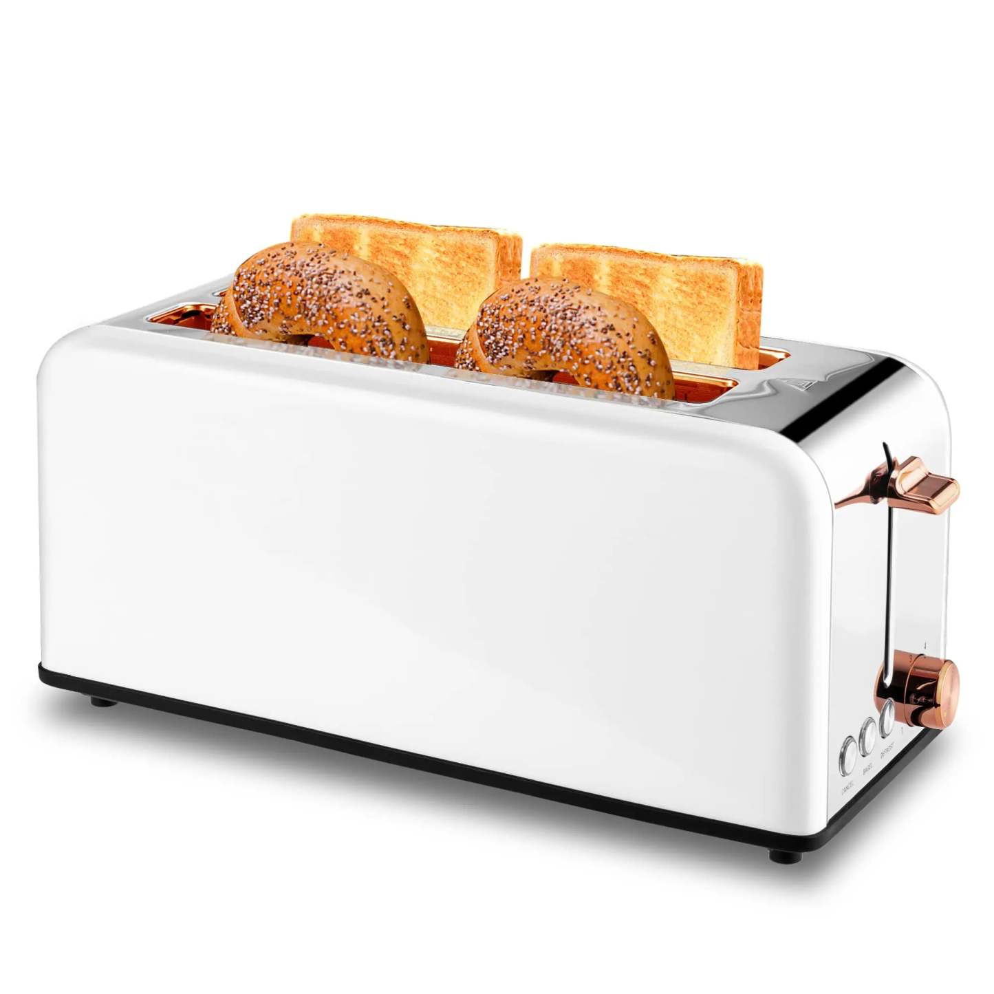 Pukomc Toaster 4 Slice with Wide Slots, 2 Long Slot Toaster for Bagels Waffles and Toast, 6 Browning Levels, Stainless Steel, Removable Tray, Cancel/Bagel/Defrost Functions, WT-8500 Black (1500W) Home Toastie Machine Toastie Maker Kitchen Appliances