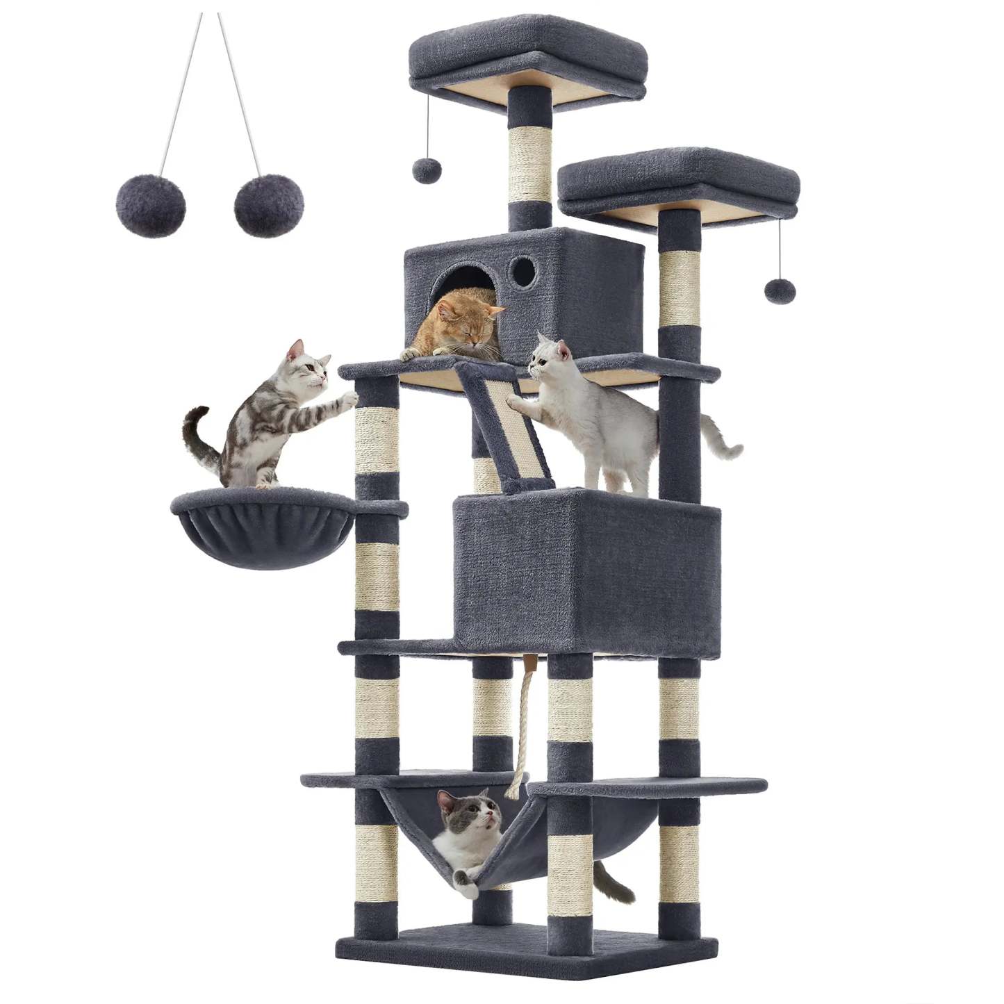 FEANDREA 66.1" Tall Large Multi-Level Cat Tree with 13 Scratching Posts
