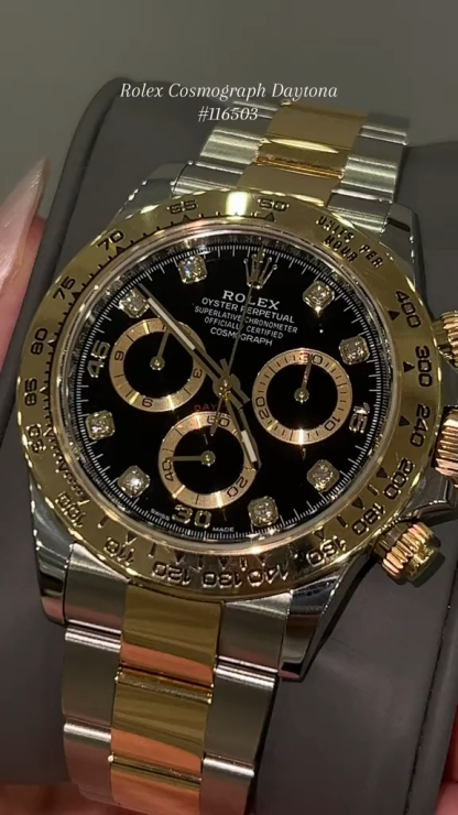 🔥Hot Sale🔥Daytona 116503 Yellow Gold Stainless Steel Black Diamond Dial