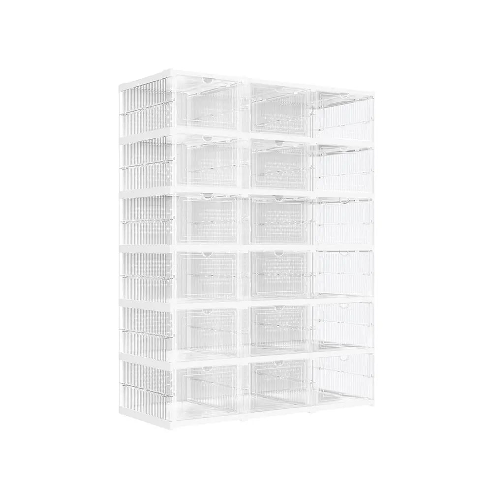 SONGMICS HOME Collapsible Shoe Boxes - Foldable Stackable Portable Organizer for US Size 13 Transparent PP Plastic Racks