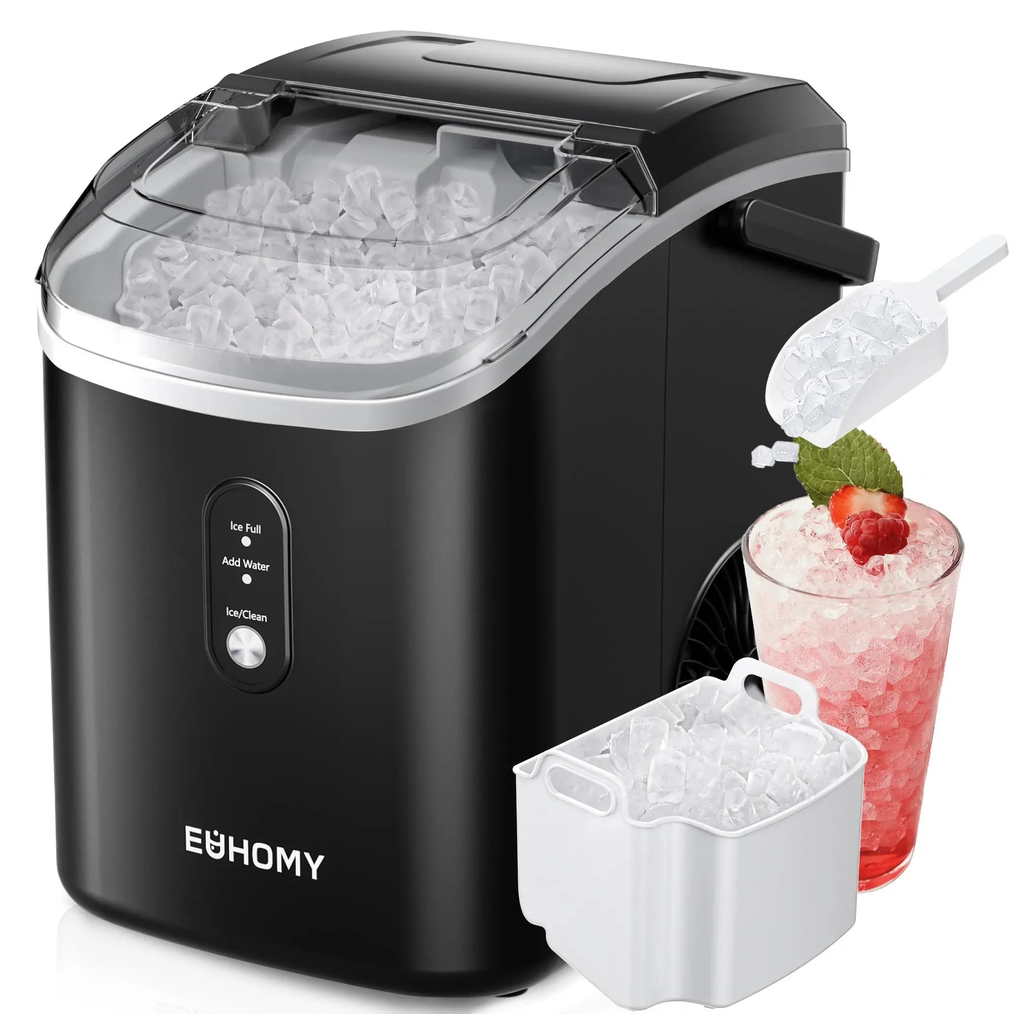 EUHOMY Nugget Ice Makers Countertop, Pebble Ice Maker Machine with 35lbs/24H&33lbs/24H Soft Ice, Self-Cleaning Sonic Ice Maker with Ice Scoop&Basket,  Utensils, Pellet Ice Maker for Home/Kitchen/Office