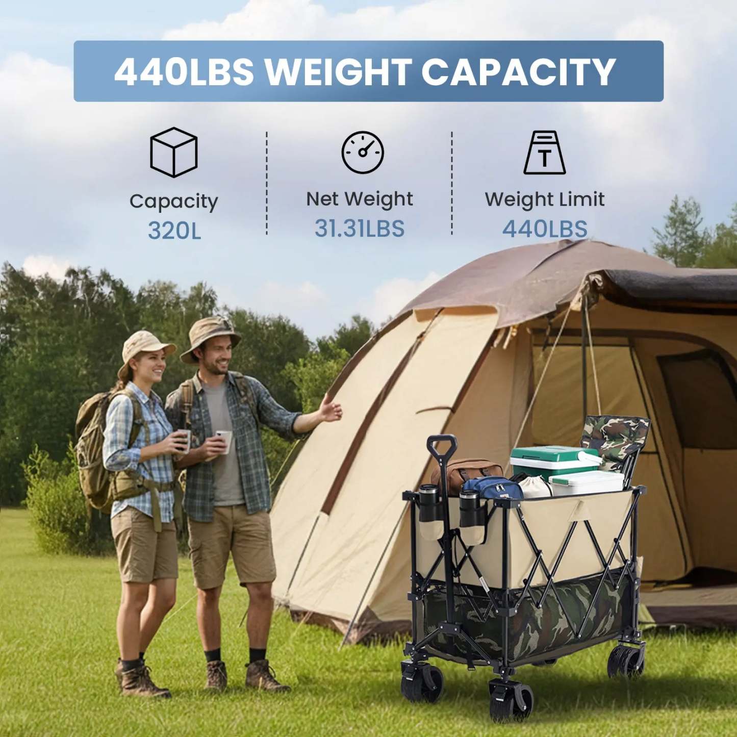 【Upgraded】Collapsible Wagon with Wheels, 176 lbs Wagons Carts Foldable Wagon Cart with Flexible Handle, Lightweight Portable Folding Utility Grocery Shopping Cart for Grocery Sports Garden Camping