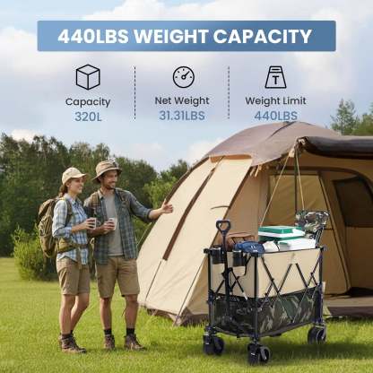 【Upgraded】Collapsible Wagon with Wheels, 176 lbs Wagons Carts Foldable Wagon Cart with Flexible Handle, Lightweight Portable Folding Utility Grocery Shopping Cart for Grocery Sports Garden Camping