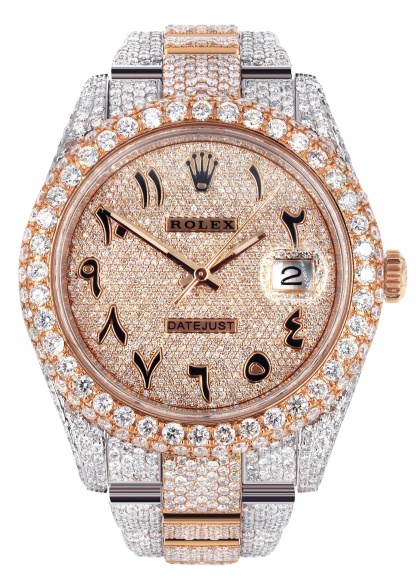 Diamond Rose Gold Iced Out rothtlex Datejust 41 | 25 Carats Of Diamonds | Custom Full Diamond Arabic Dial | Oyster Band