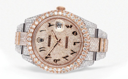 Diamond Rose Gold Iced Out rothtlex Datejust 41 | 25 Carats Of Diamonds | Custom Full Diamond Arabic Dial | Oyster Band