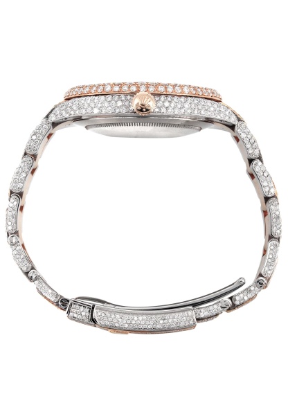 Diamond Rose Gold Iced Out rothtlex Datejust 41 | 25 Carats Of Diamonds | Custom Full Diamond Arabic Dial | Oyster Band