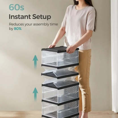 SONGMICS HOME Collapsible Shoe Boxes - Foldable Stackable Portable Organizer for US Size 13 Transparent PP Plastic Racks