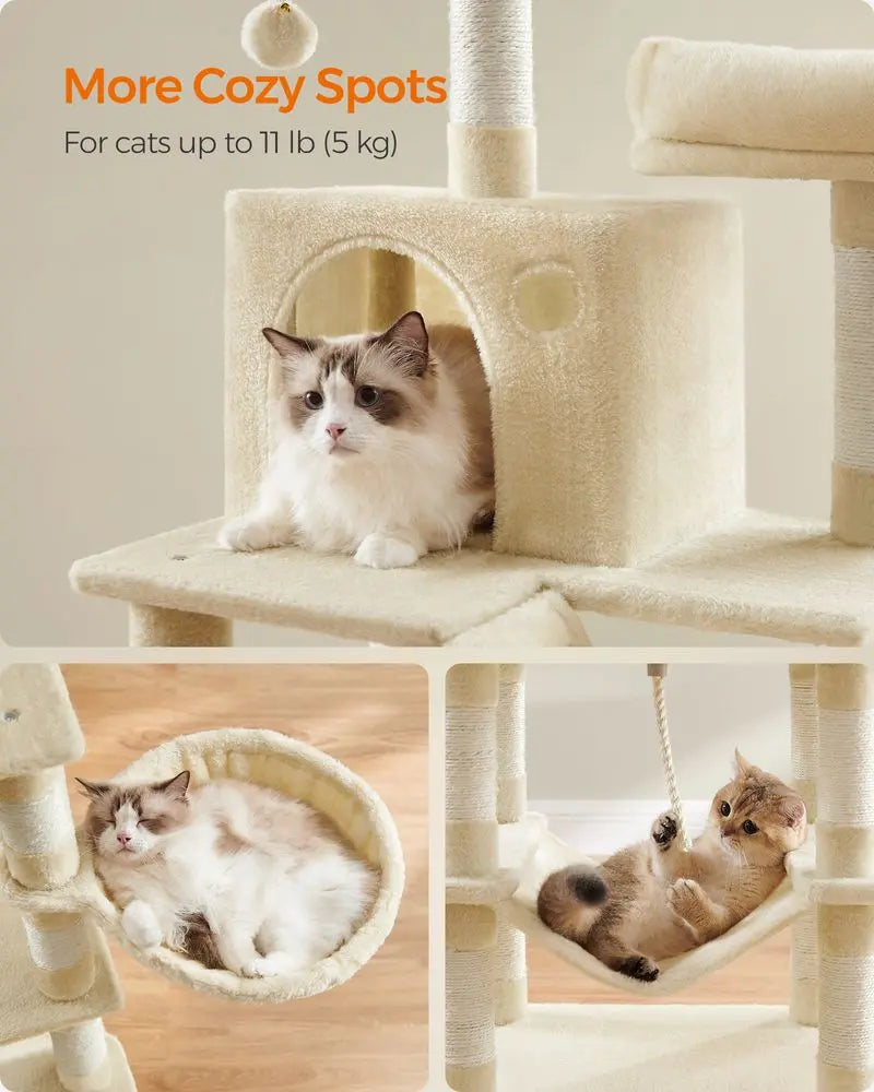FEANDREA 66.1" Tall Large Multi-Level Cat Tree with 13 Scratching Posts