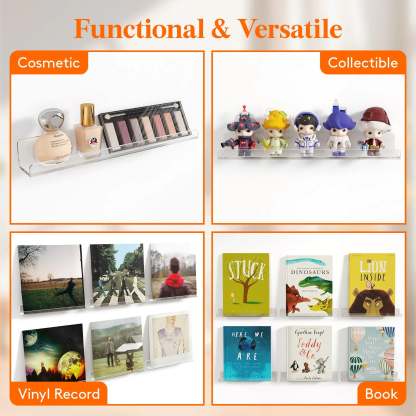 Lifewit Floating Shelves for Wall, Acrylic Shelf, Room Decor Bookcase/Vinyl Record/Photo/Picture in Bedroom, Living Room, Bathroom, Kitchen Storage Hanging Installation