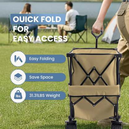 【Upgraded】Collapsible Wagon with Wheels, 176 lbs Wagons Carts Foldable Wagon Cart with Flexible Handle, Lightweight Portable Folding Utility Grocery Shopping Cart for Grocery Sports Garden Camping