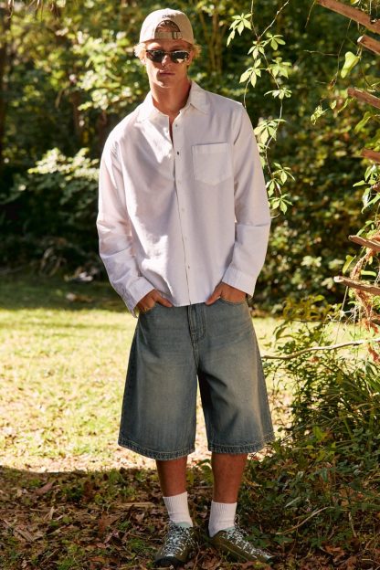 BDG Astro Baggy Washed Denim Jorts - Cat Scratch