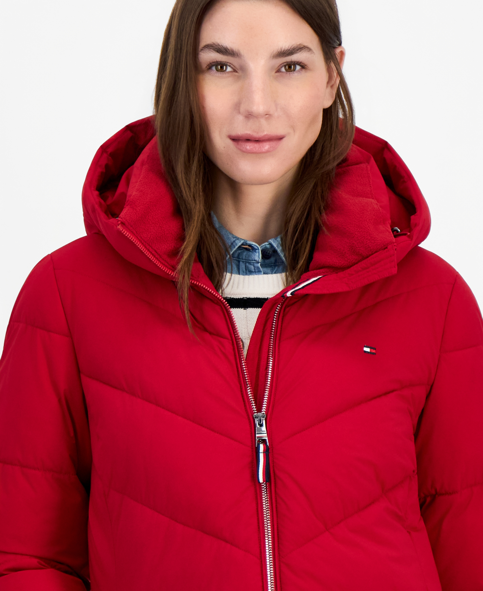 Tommy Hilfiger Women's Chevron-Quilted Puffer Coat - Crimson