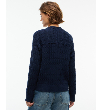 Tommy Hilfiger Women's Oversized Cable-Knit V-Neck Cardigan - Dark Blue