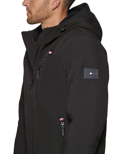 Tommy Hilfiger Men's Sherpa-Lined Softshell Hooded Jacket - Black