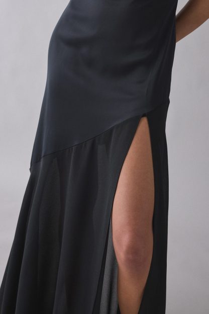 UO Sky High Sheer Illusion Asymmetric Maxi Dress - Black