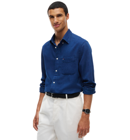 Tommy Hilfiger Men's Chambray Regular-Fit Shirt - Dark Blue Chambray