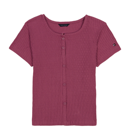 Tommy Hilfiger Girls' 7-16 Pointelle Rib Short-Sleeve Top - Berry Blast