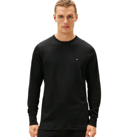 Tommy Hilfiger Men's Core Flag Long-Sleeve Crewneck Cotton Pajama T-Shirt - Black