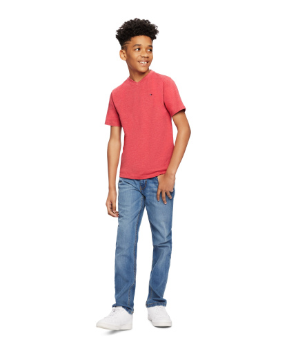 Tommy Hilfiger Boys' 2T-7 Solid Embroidered Logo V-Neck T-Shirt - Bulls Eye