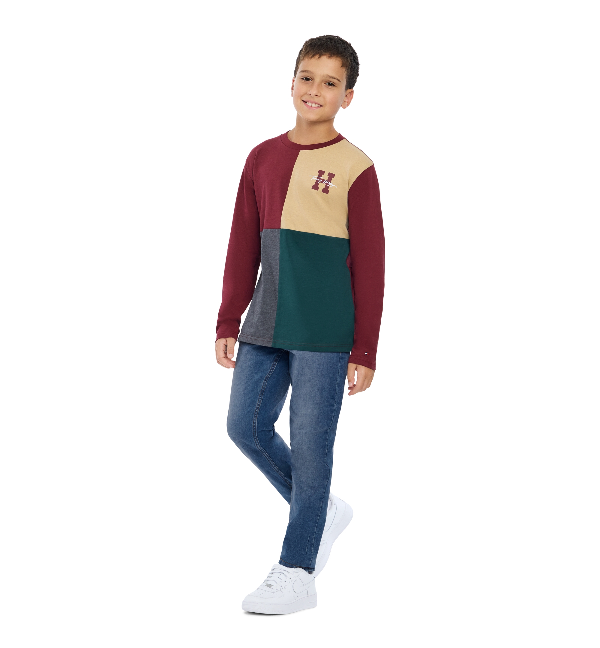 Tommy Hilfiger Boys' 8-20 Quad Pieced Long-Sleeve Graphic Colorblock T-Shirt - Zinfandel