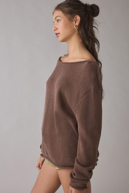 BDG Nola Cotton Blend Oversized Boatneck Sweater - Brown