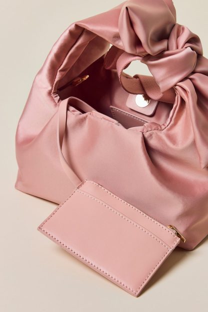 UO Halle Bow Satin Crossbody Bag - Rose