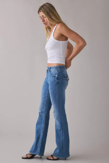 True Religion Becca Tattoo Big T Flap Mid-Rise Bootcut Jeans - Tinted Denim