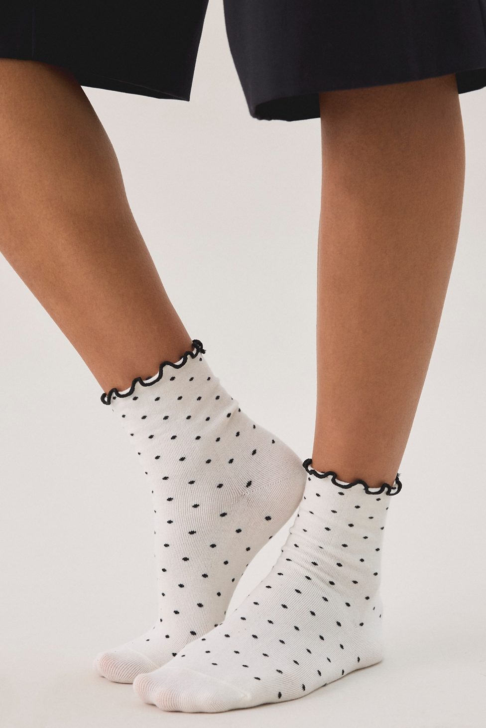 Out From Under Lettuce-Edge Polka Dot Socks - White + Black Polka Dot