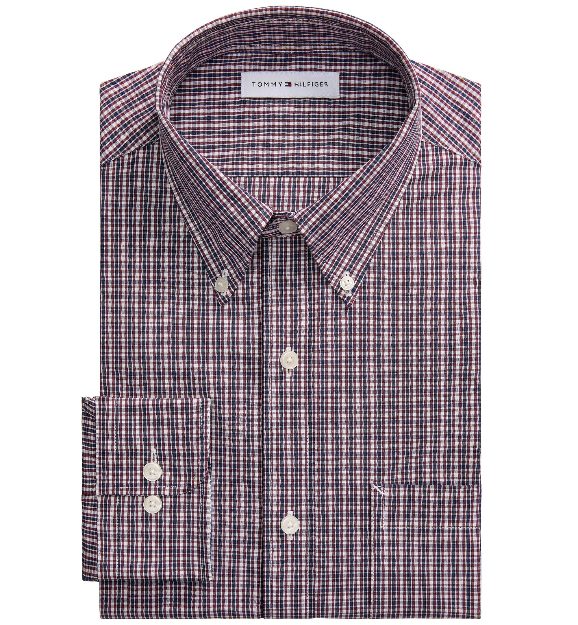 Tommy Hilfiger Men's Regular Fit Wrinkle Resistant Stretch Dress Shirt - Red