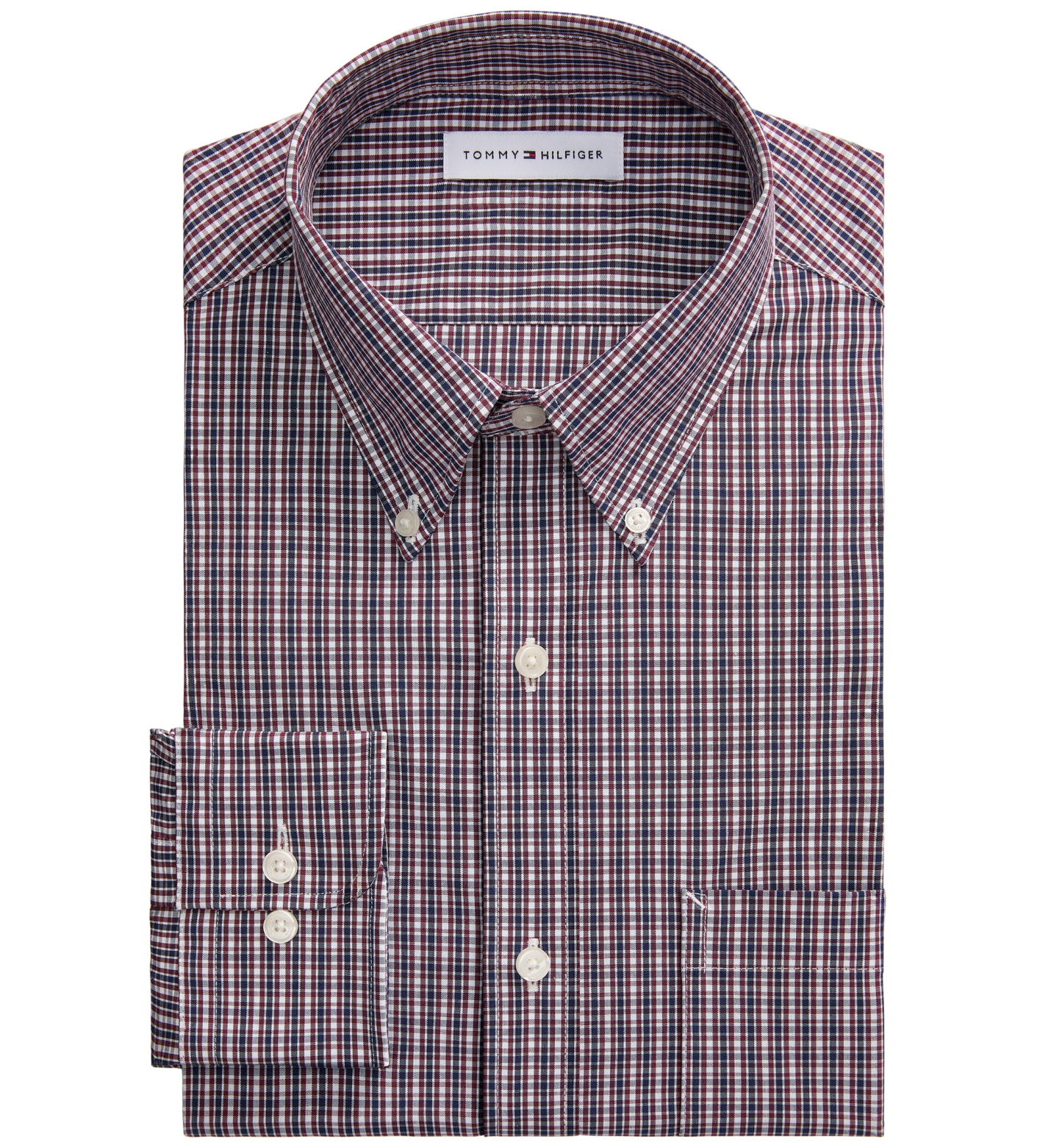 Tommy Hilfiger Men's Regular Fit Wrinkle Resistant Stretch Dress Shirt - Red