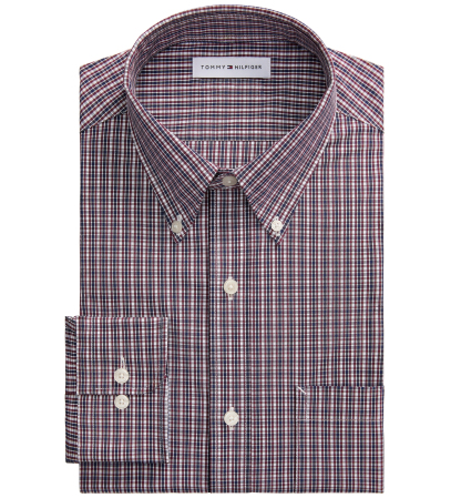Tommy Hilfiger Men's Regular Fit Wrinkle Resistant Stretch Dress Shirt - Red