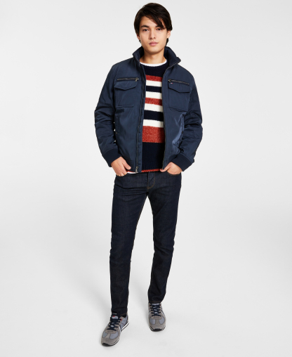 Tommy Hilfiger Men's Four-Pocket Filled Performance Bomber Jacket - Navy