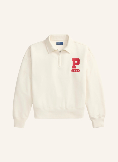 POLO RALPH LAUREN Sweat-Poloshirt – CREME / DUNKELROT