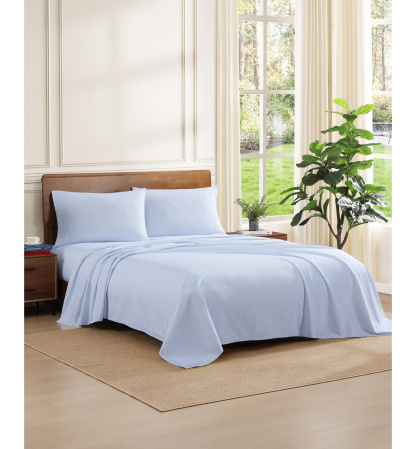 Tommy Hilfiger Printed 200-Thread Count Cotton Percale Sheet Set - Ithaca Stripe Light Blue