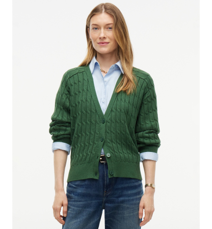 Tommy Hilfiger Women's Oversized Cable-Knit V-Neck Cardigan - Deep Evergreen