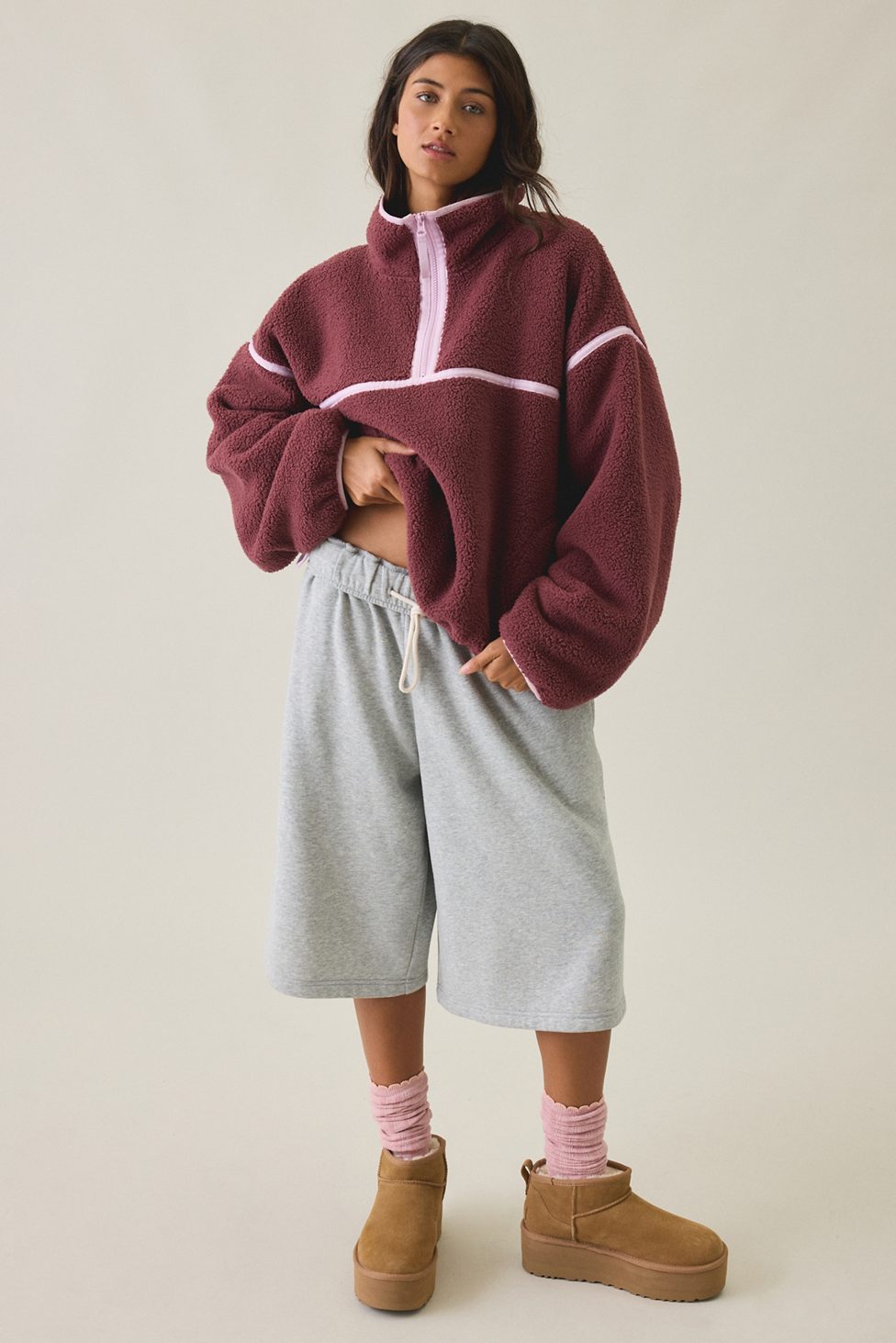 Out From Under Pretty Plush Fleece Quarter Zip Pullover - Dark Purple