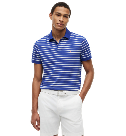 Tommy Hilfiger Men's Regular-Fit Smooth Touch Stripe Polo Shirt - Pigment Blue / Ivory Petal