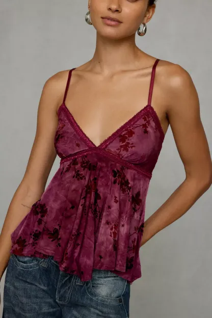 Kimchi Blue Celia Floral Burnout Lace Trim Babydoll Cami - Plum