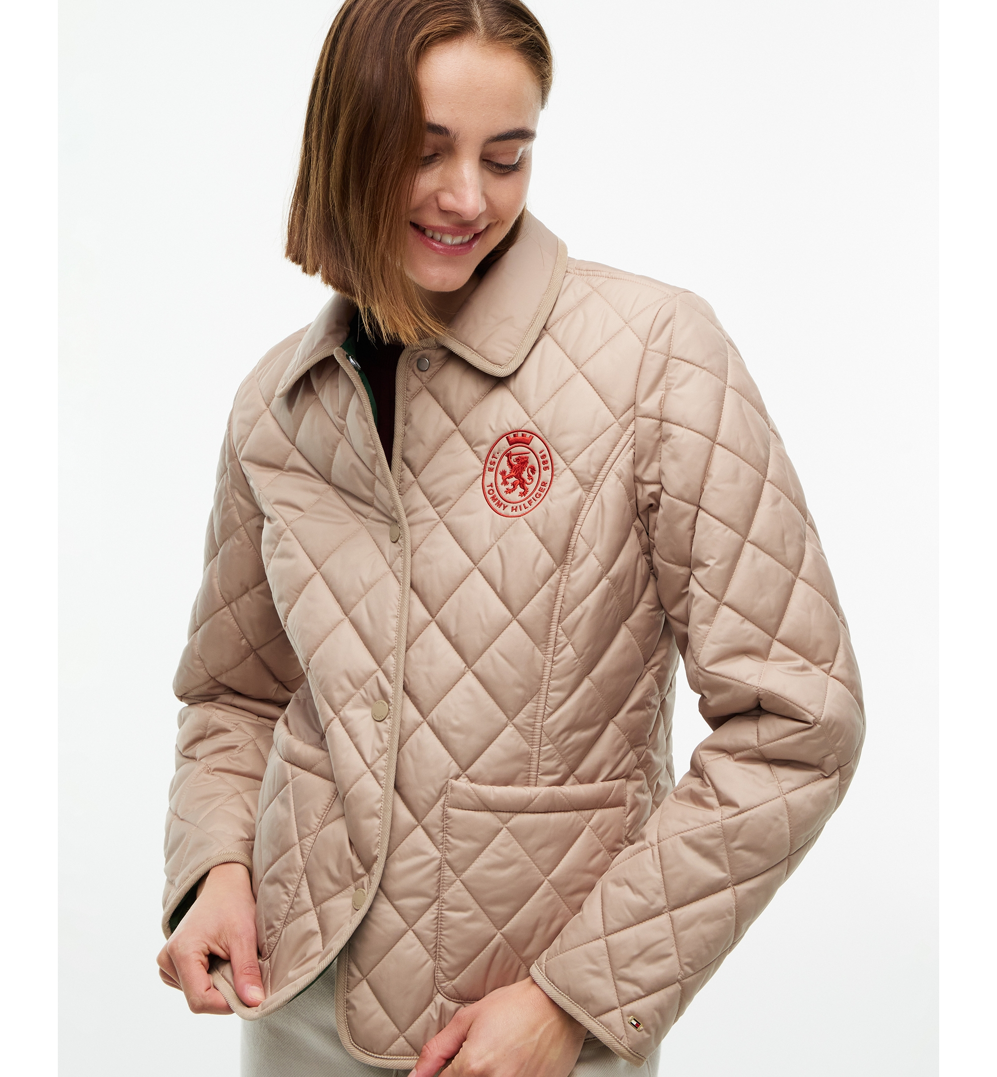 Tommy Hilfiger Women's Crest Quilted Barn Jacket - Beige