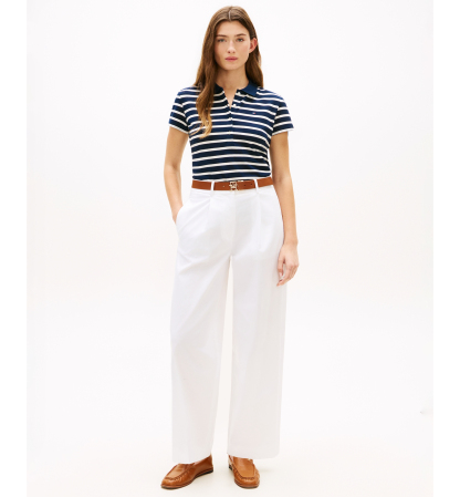 Tommy Hilfiger Women's Classic Pique Short-Sleeve Polo T-Shirt - Dark Night Navy/Ecru Stripe