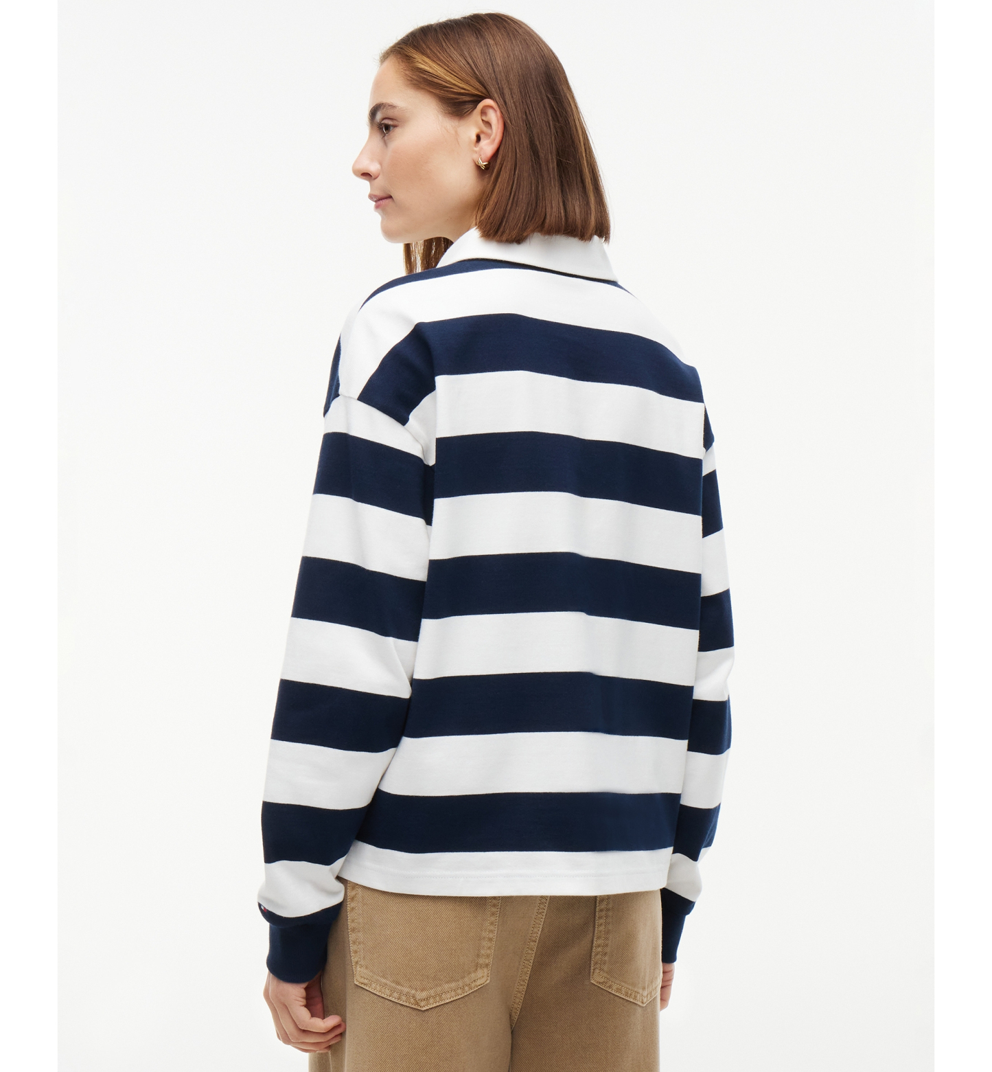 Tommy Hilfiger Women's Long-Sleeve Rugby Polo Sweatshirt - Rugby Stripe Dark Blue / Ecru