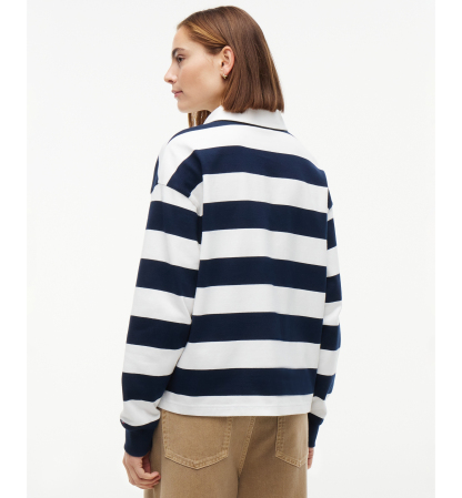 Tommy Hilfiger Women's Long-Sleeve Rugby Polo Sweatshirt - Rugby Stripe Dark Blue / Ecru