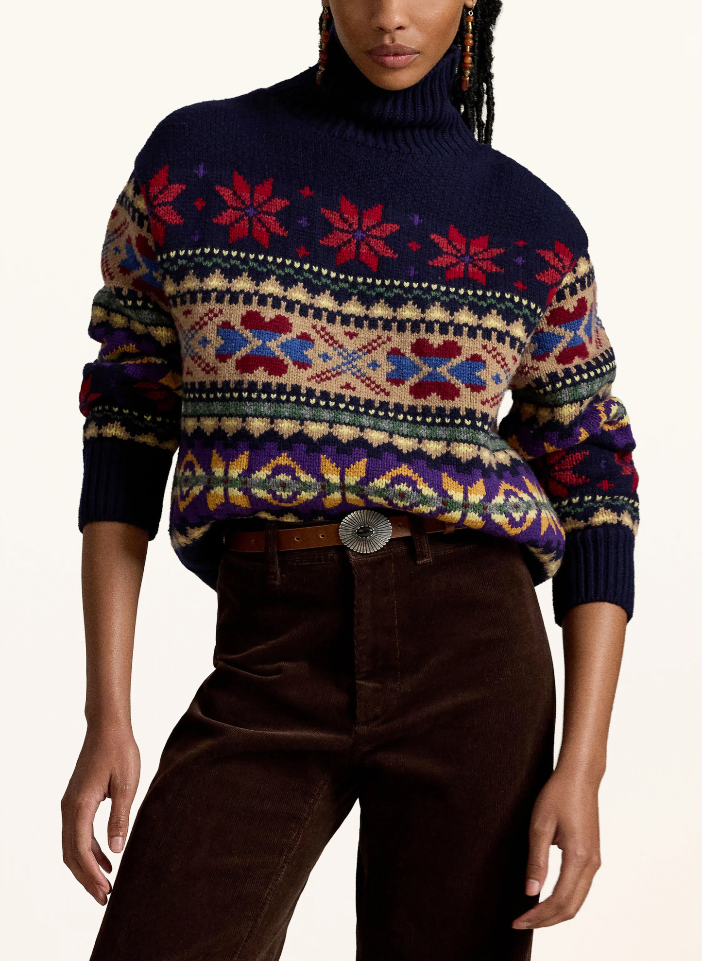 POLO RALPH LAUREN Rollkragenpullover – DUNKELBLAU / BEIGE / DUNKELROT