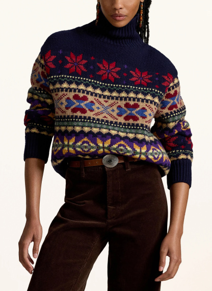 POLO RALPH LAUREN Rollkragenpullover – DUNKELBLAU / BEIGE / DUNKELROT