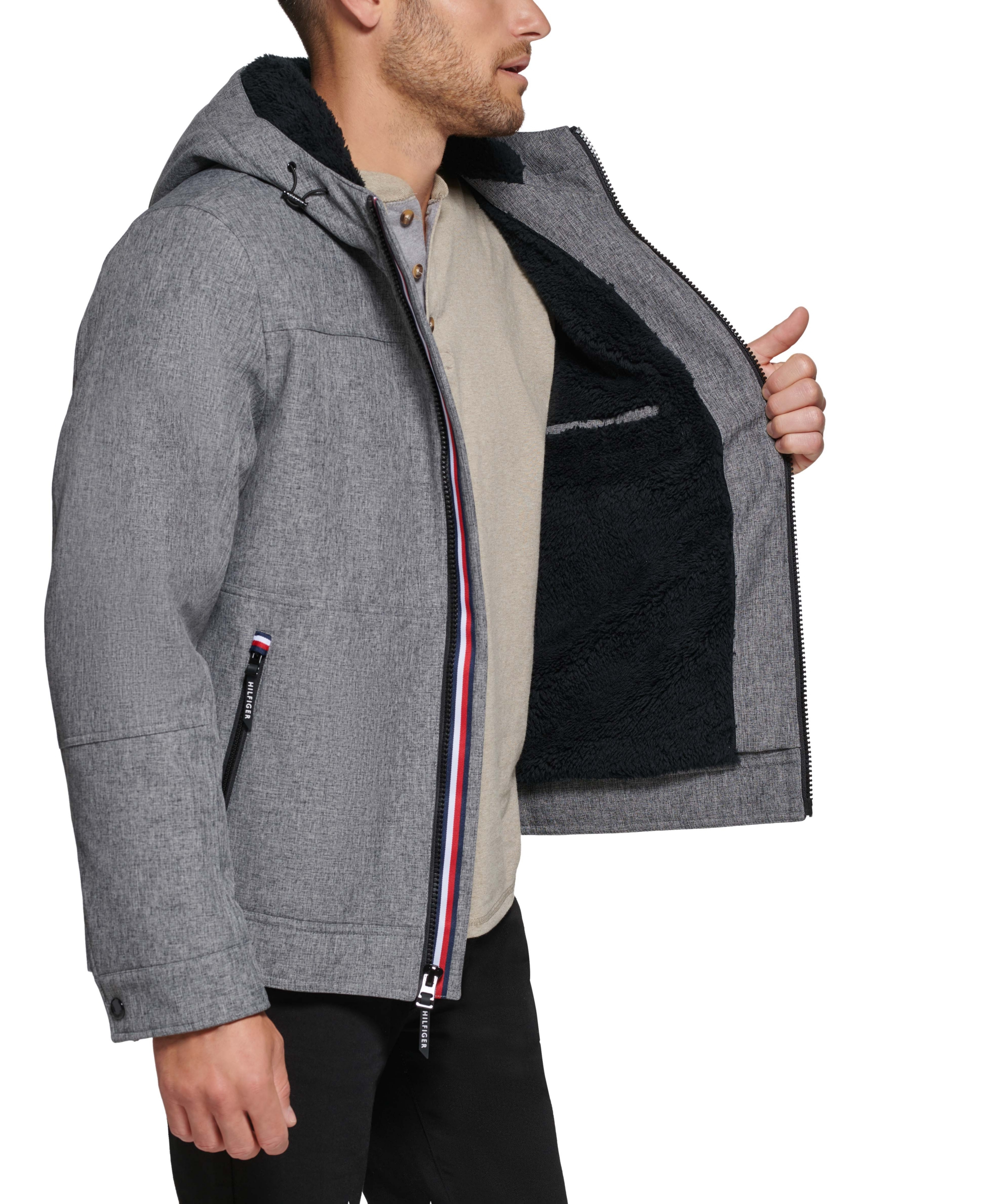 Tommy Hilfiger Men's Sherpa-Lined Softshell Hooded Jacket - Heathery Gray